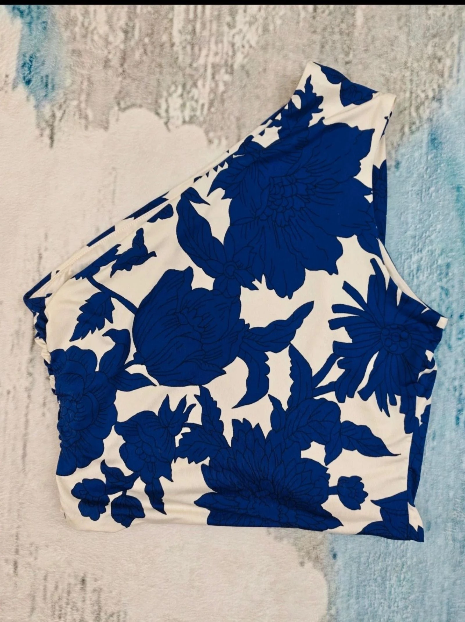 H&M One Shoulder Floral Crop Top Bleu Blanc Taille M – photo 8